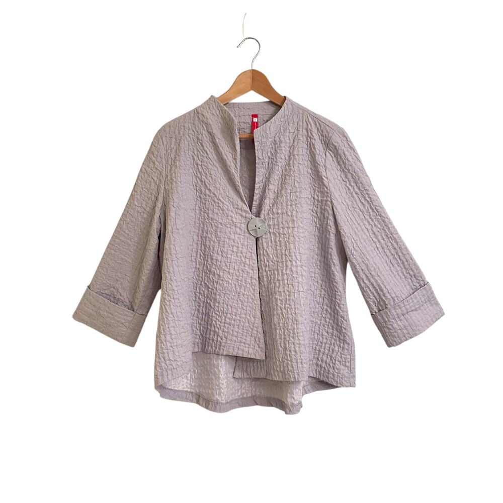 IC Collection Textured Cardigan Jacket Topper Sz XL Gray 4379J Artsy Laganlook